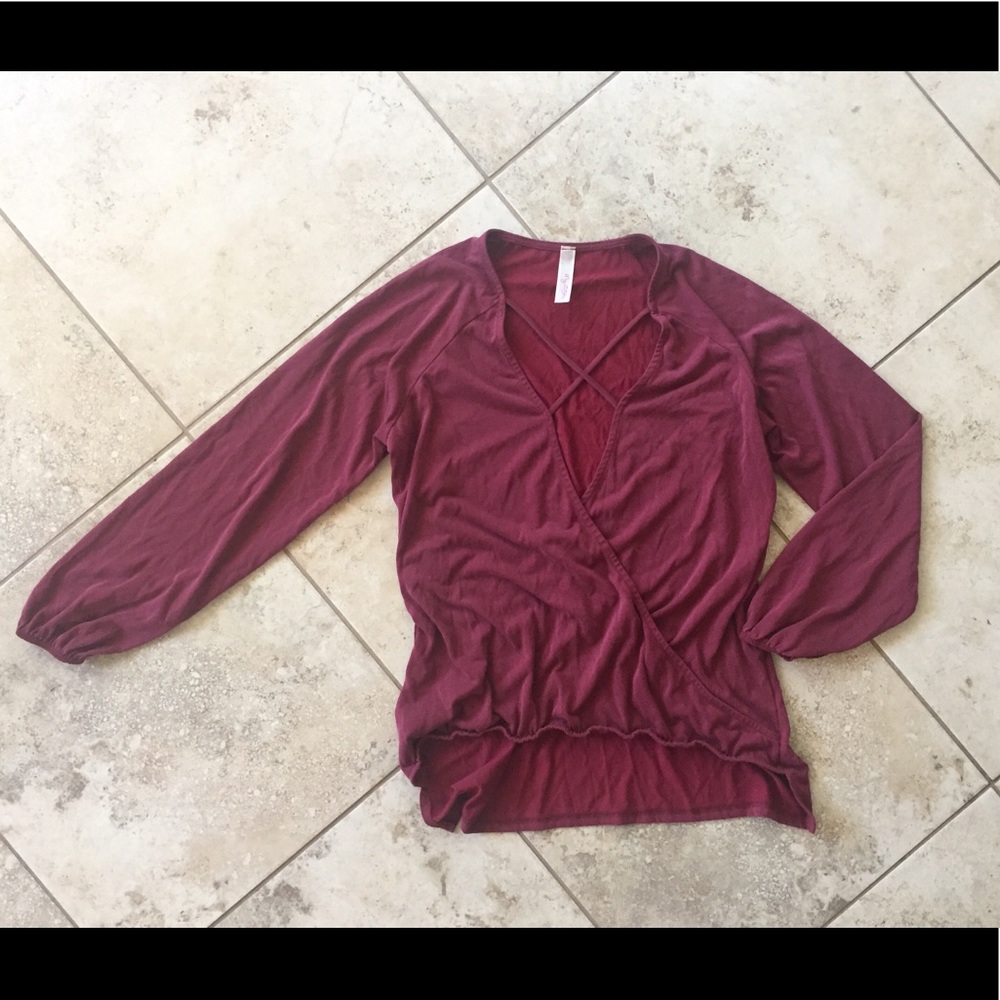 Low cut maroon top